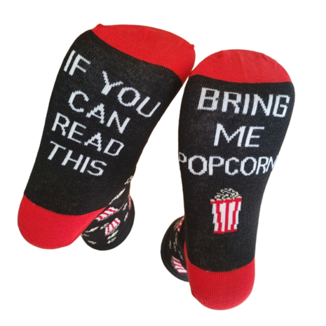 popcorn sokken met tekst