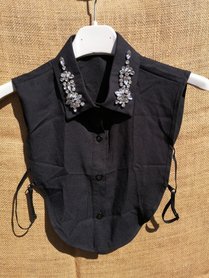 Kraag zwart met bloemen steentjes viscose