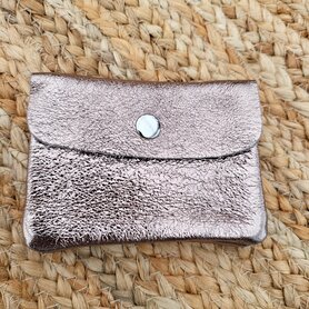 Kleine lederen portemonnee brons metallic