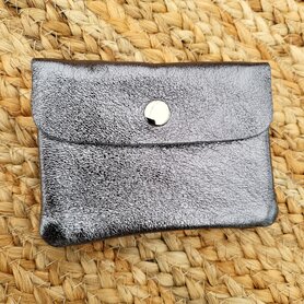 Kleine lederen portemonnee zwart metallic