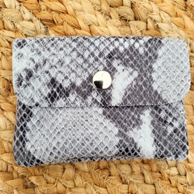 Kleine lederen portemonnee slang grijs