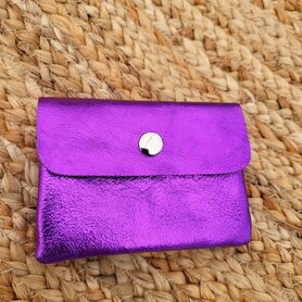 Kleine lederen portemonnee paars metallic