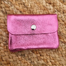 Kleine lederen portemonnee roze metallic