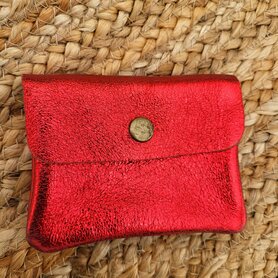 Kleine lederen portemonnee rood metallic