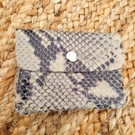 Kleine lederen portemonnee slang beige