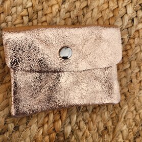 Kleine lederen portemonnee rosé metallic